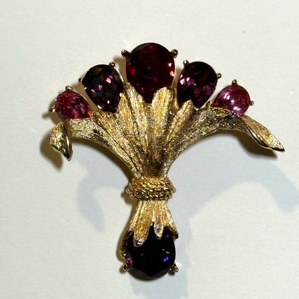 Vintage CHRISTIAN DIOR Bouquet Gold Plate Crystal Brooch